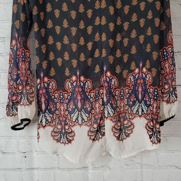 Buckle Brand Blu Pepper Bohemian Paisley Hippie Semi Sheer Tunic Peasant Top - Picture 9 of 12